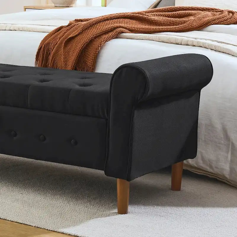 62  Bedroom Tufted Button Storage Bench, Modern Fabric Upholstered Ottoman,Window Bench,Rolled Arm Design for Bedroom