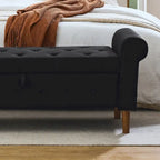 62  Bedroom Tufted Button Storage Bench, Modern Fabric Upholstered Ottoman,Window Bench,Rolled Arm Design for Bedroom