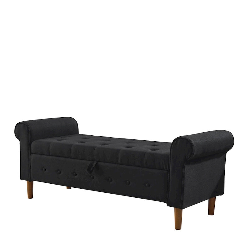 62  Bedroom Tufted Button Storage Bench, Modern Fabric Upholstered Ottoman,Window Bench,Rolled Arm Design for Bedroom