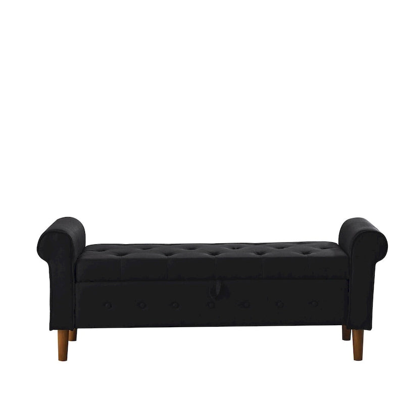 62  Bedroom Tufted Button Storage Bench, Modern Fabric Upholstered Ottoman,Window Bench,Rolled Arm Design for Bedroom