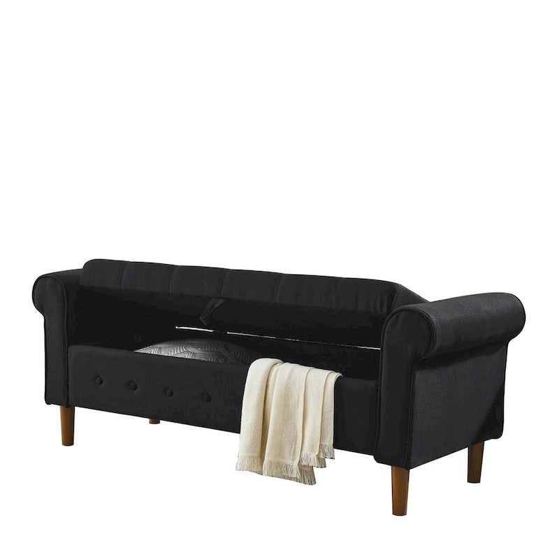 62  Bedroom Tufted Button Storage Bench, Modern Fabric Upholstered Ottoman,Window Bench,Rolled Arm Design for Bedroom