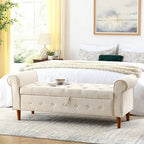 62  Bedroom Tufted Button Storage Bench, Modern Fabric Upholstered Ottoman,Window Bench,Rolled Arm Design for Bedroom