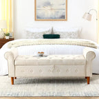 62  Bedroom Tufted Button Storage Bench, Modern Fabric Upholstered Ottoman,Window Bench,Rolled Arm Design for Bedroom