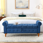 62  Bedroom Tufted Button Storage Bench, Modern Fabric Upholstered Ottoman, Window Bench, Rolled Arm Design for Bedroom