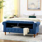 62  Bedroom Tufted Button Storage Bench, Modern Fabric Upholstered Ottoman, Window Bench, Rolled Arm Design for Bedroom