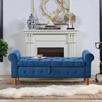 62  Bedroom Tufted Button Storage Bench, Modern Fabric Upholstered Ottoman, Window Bench, Rolled Arm Design for Bedroom