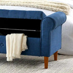 62  Bedroom Tufted Button Storage Bench, Modern Fabric Upholstered Ottoman, Window Bench, Rolled Arm Design for Bedroom