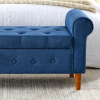 62  Bedroom Tufted Button Storage Bench, Modern Fabric Upholstered Ottoman, Window Bench, Rolled Arm Design for Bedroom