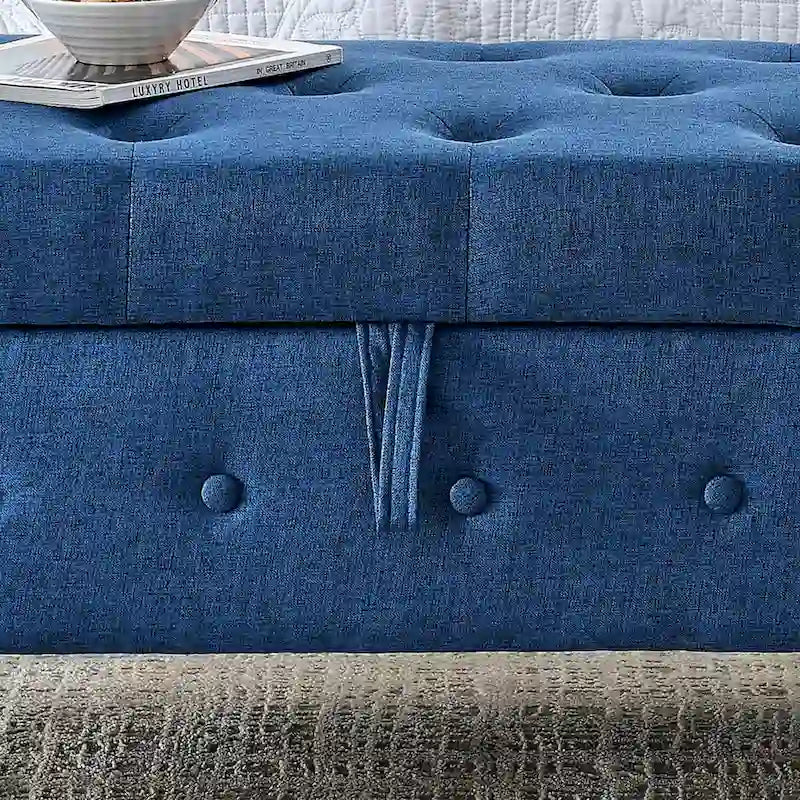 62  Bedroom Tufted Button Storage Bench, Modern Fabric Upholstered Ottoman, Window Bench, Rolled Arm Design for Bedroom
