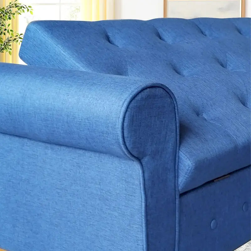 62  Bedroom Tufted Button Storage Bench, Modern Fabric Upholstered Ottoman, Window Bench, Rolled Arm Design for Bedroom