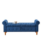 62  Bedroom Tufted Button Storage Bench, Modern Fabric Upholstered Ottoman, Window Bench, Rolled Arm Design for Bedroom