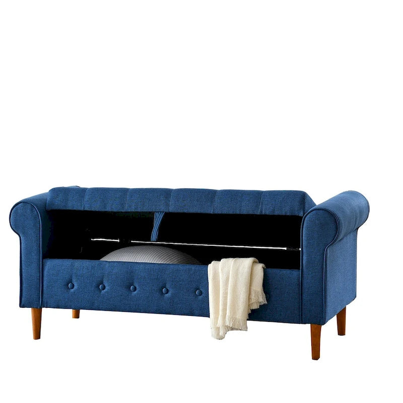 62  Bedroom Tufted Button Storage Bench, Modern Fabric Upholstered Ottoman, Window Bench, Rolled Arm Design for Bedroom