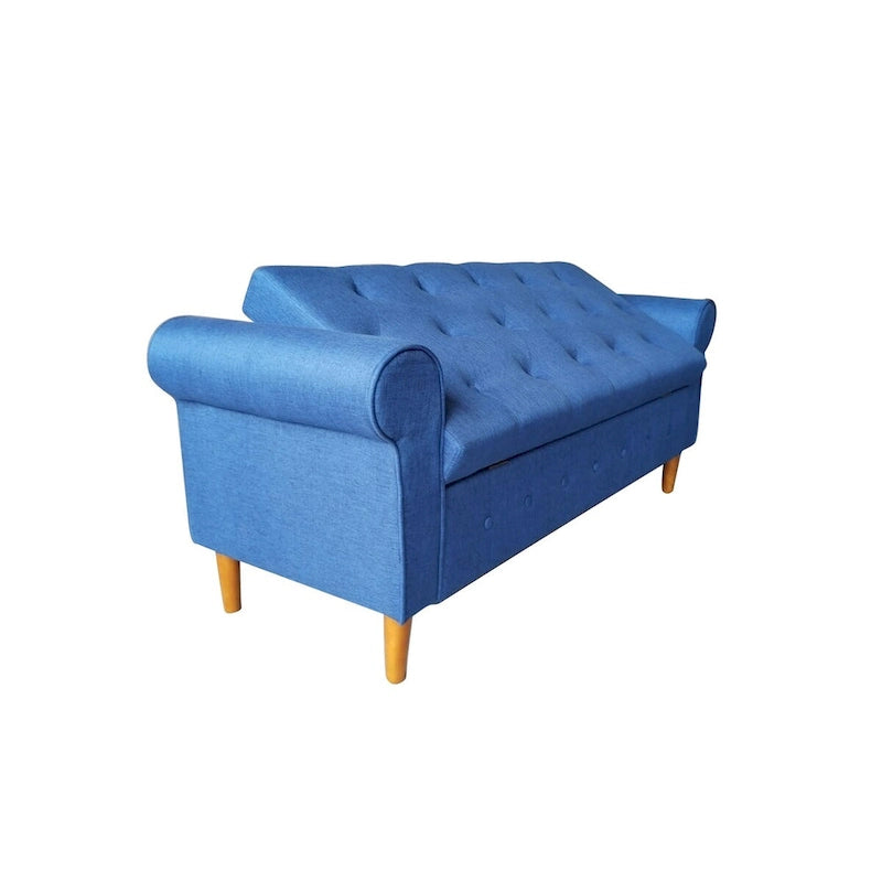 62  Bedroom Tufted Button Storage Bench, Modern Fabric Upholstered Ottoman, Window Bench, Rolled Arm Design for Bedroom