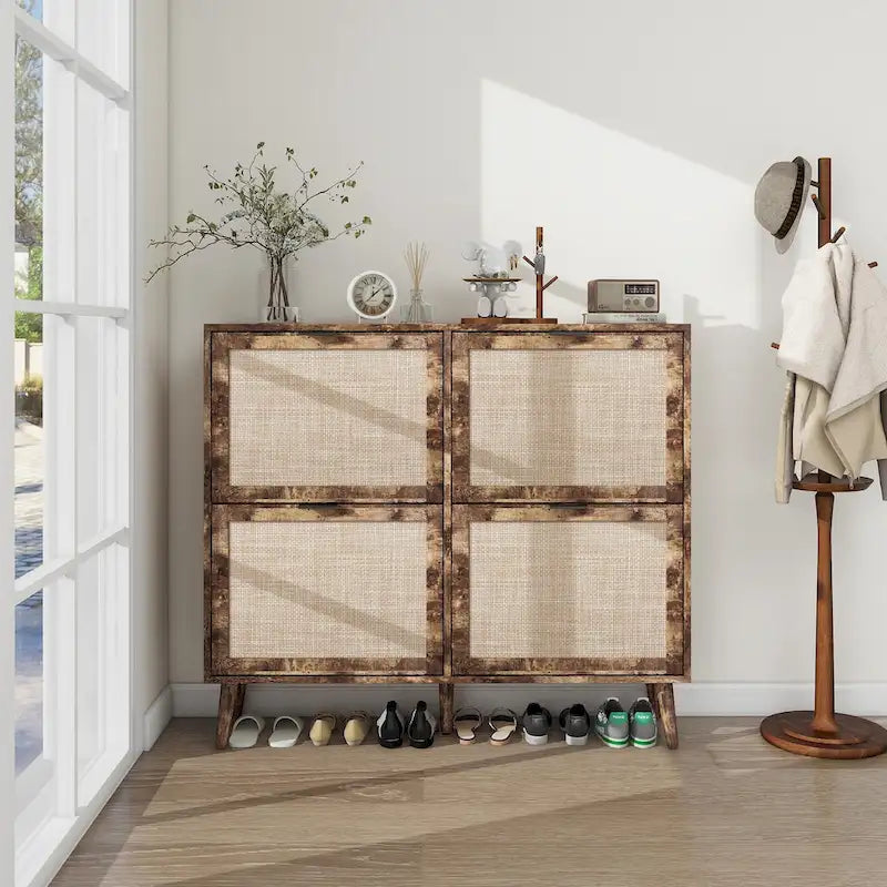 4 Door Shoe Rack, Freestanding Modern Shoe Storage Cabinet, for Entryway