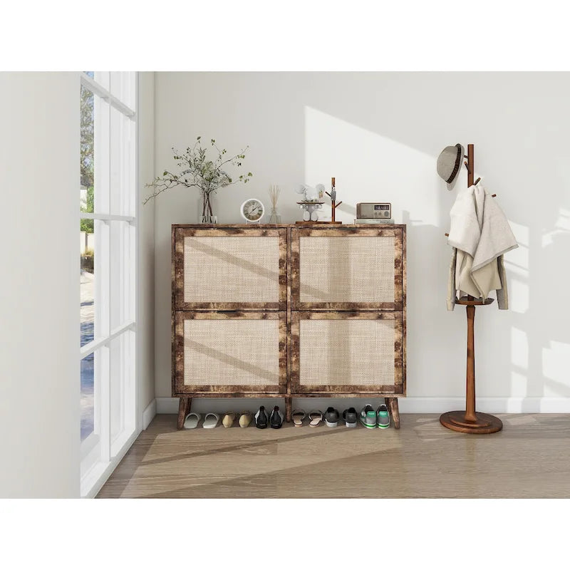 4 Door Shoe Rack, Freestanding Modern Shoe Storage Cabinet, for Entryway