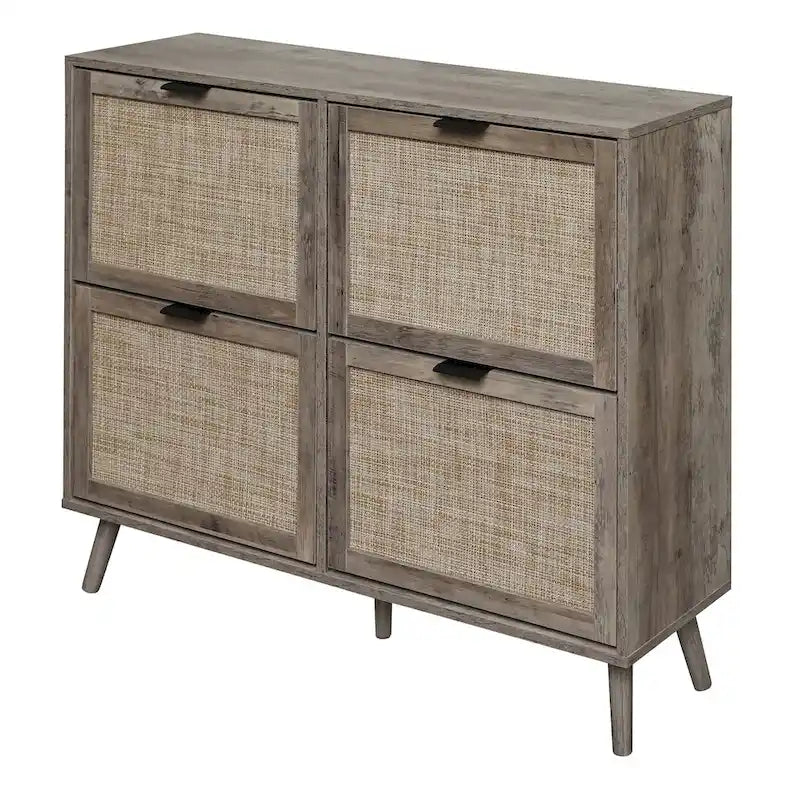 4 Door Shoe Rack, Freestanding Modern Shoe Storage Cabinet, for Entryway