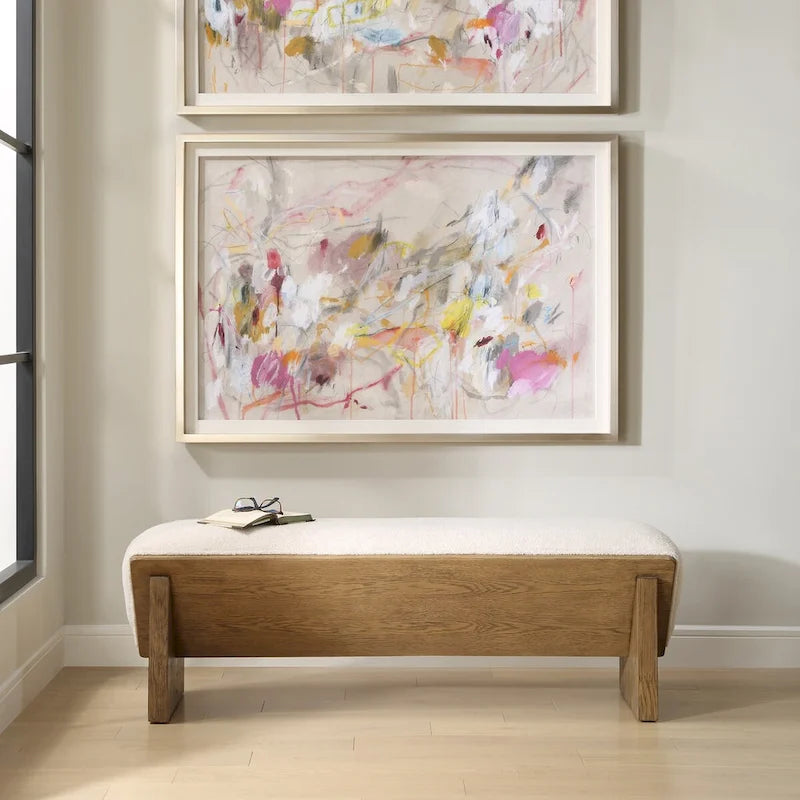 Uttermost Wedged Ivory Fabric Bench - 17  H X 59  W X 19  D