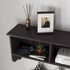 Espresso Entryway Wall Mounted Coat Rack with 4 Dual Hooks Living Room Wooden Storage Shelf
