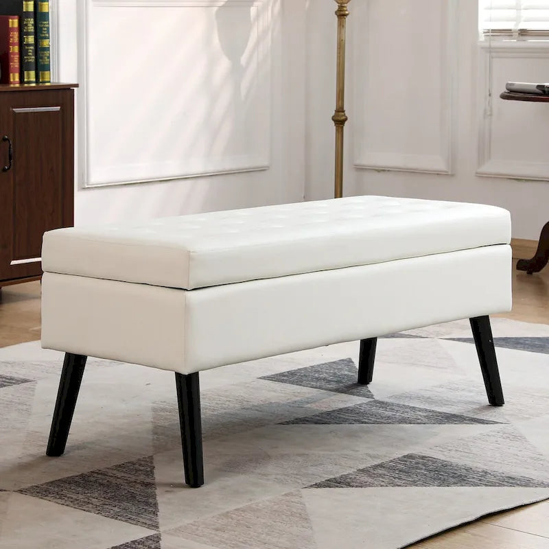 Storage Bench with Storage,End of Bed Bench,Entryway Bench,Storage Ottoman Bench 43.3  W x 17.7  White PU Leather Bench