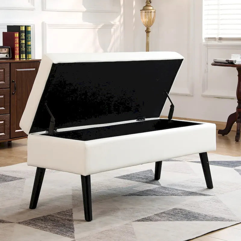 Storage Bench with Storage,End of Bed Bench,Entryway Bench,Storage Ottoman Bench 43.3  W x 17.7  White PU Leather Bench
