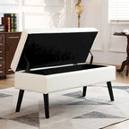 Storage Bench with Storage,End of Bed Bench,Entryway Bench,Storage Ottoman Bench 43.3  W x 17.7  White PU Leather Bench