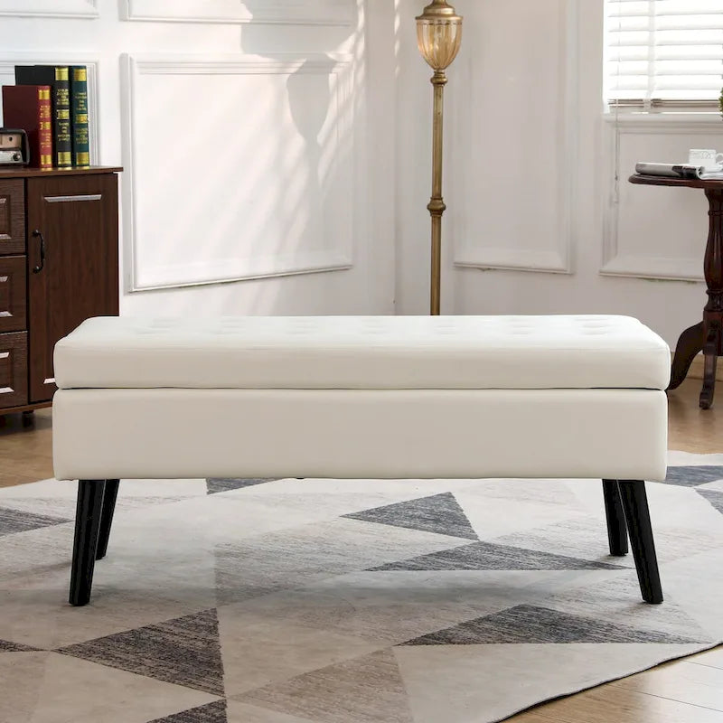 Storage Bench with Storage,End of Bed Bench,Entryway Bench,Storage Ottoman Bench 43.3  W x 17.7  White PU Leather Bench