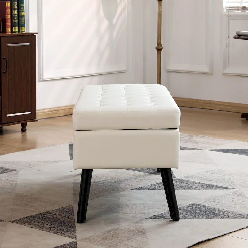 Storage Bench with Storage,End of Bed Bench,Entryway Bench,Storage Ottoman Bench 43.3  W x 17.7  White PU Leather Bench