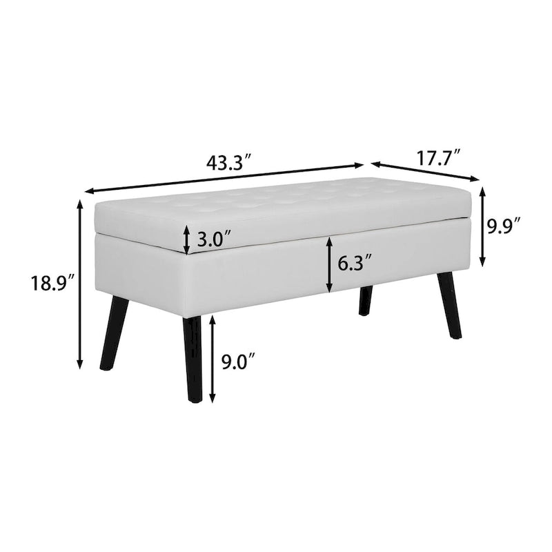 Storage Bench with Storage,End of Bed Bench,Entryway Bench,Storage Ottoman Bench 43.3  W x 17.7  White PU Leather Bench