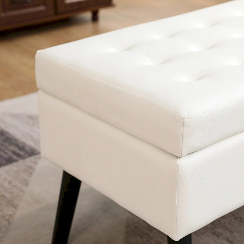 Storage Bench with Storage,End of Bed Bench,Entryway Bench,Storage Ottoman Bench 43.3  W x 17.7  White PU Leather Bench