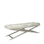 Leather Upholstered Tufted Home Bench with Silver Diagonal Base - Grey - Roche River Decor