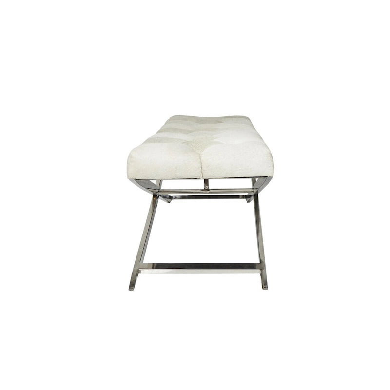 Leather Upholstered Tufted Home Bench with Silver Diagonal Base - Grey - Roche River Decor