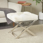Leather Upholstered Tufted Home Bench with Silver Diagonal Base - Grey - Roche River Decor