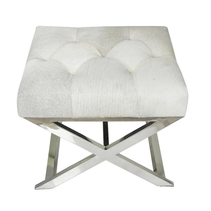 Leather Upholstered Tufted Home Bench with Silver Diagonal Base - Grey - Roche River Decor