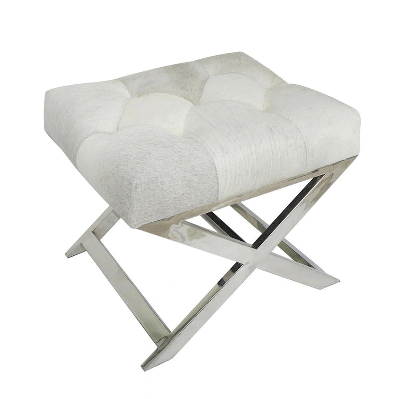 Leather Upholstered Tufted Home Bench with Silver Diagonal Base - Grey - Roche River Decor