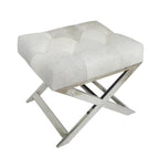 Leather Upholstered Tufted Home Bench with Silver Diagonal Base - Grey - Roche River Decor