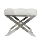 Leather Upholstered Tufted Home Bench with Silver Diagonal Base - Grey - Roche River Decor