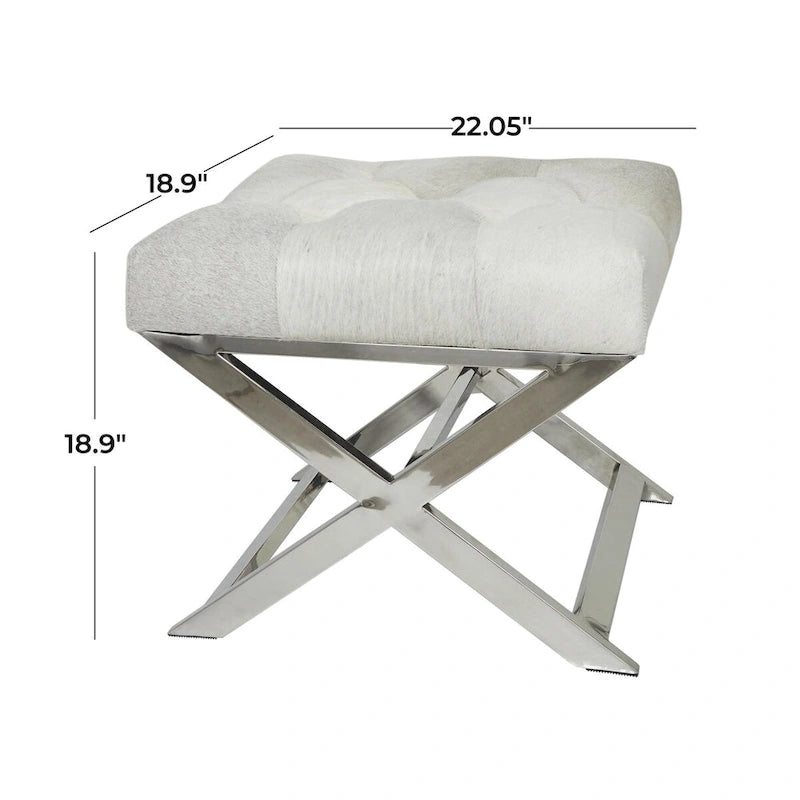 Leather Upholstered Tufted Home Bench with Silver Diagonal Base - Grey - Roche River Decor