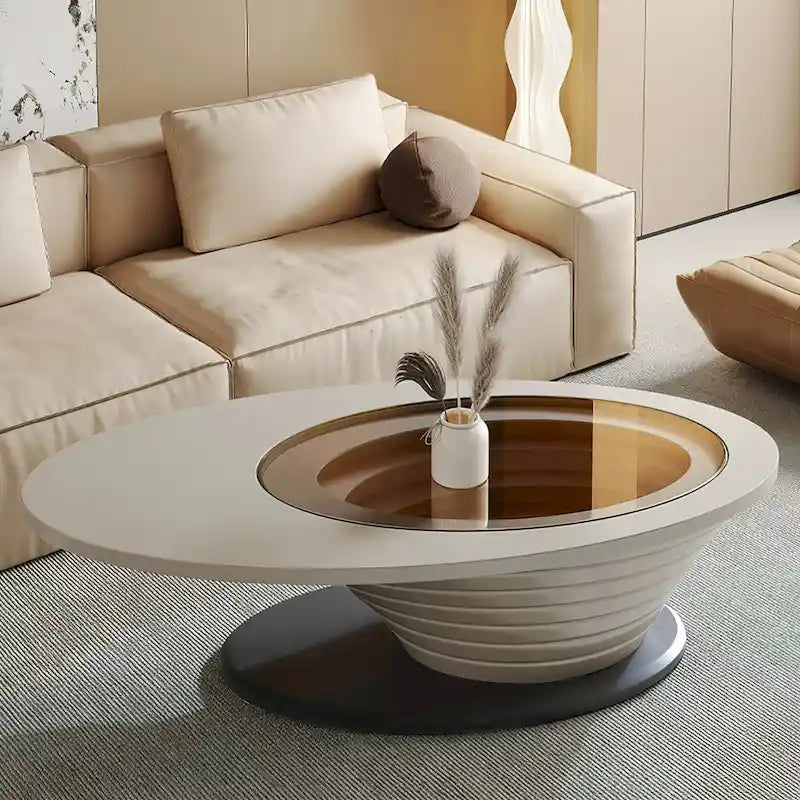 Light Luxury Modern Minimalist Oval Glass Tabletop Coffee Table Gray Base 51 in. - L 51.18'W 25.59'H 14.37'