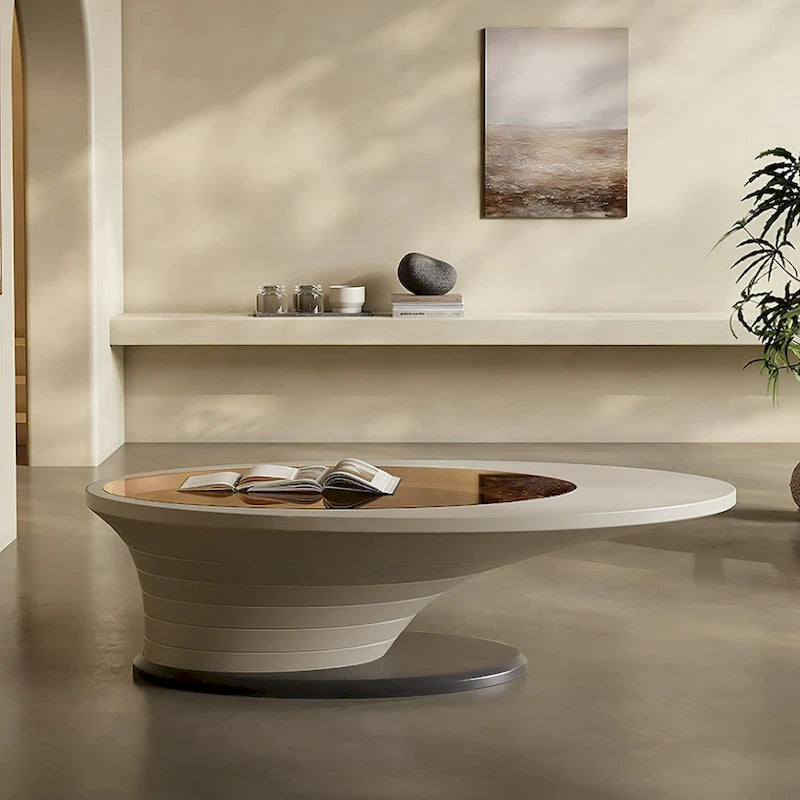 Light Luxury Modern Minimalist Oval Glass Tabletop Coffee Table Gray Base 51 in. - L 51.18'W 25.59'H 14.37'