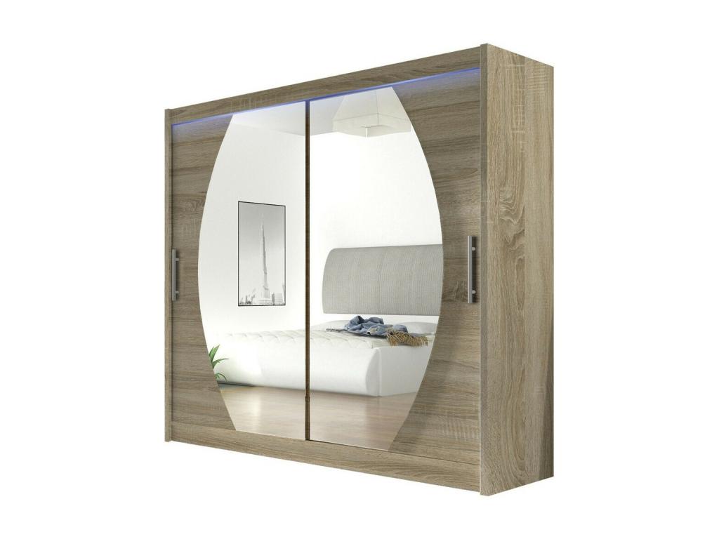 Brown Oak Wood Wardrobe, 215 x 180 x 58 cm