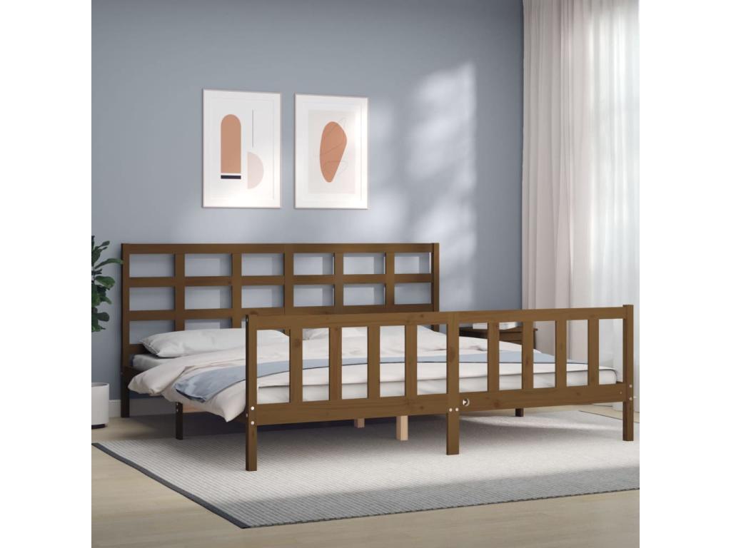 Brown Solid Wood Bed Frame, 200 x 200 cm