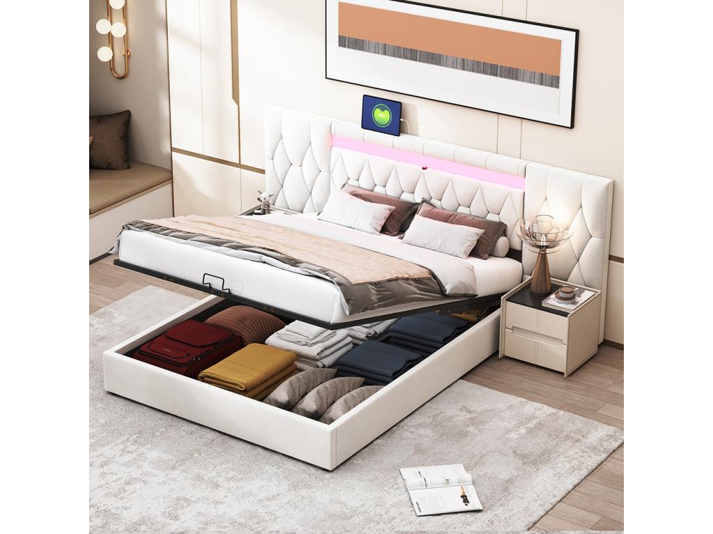 Beige Bed, 160 x 200 cm - dlz1766586004006