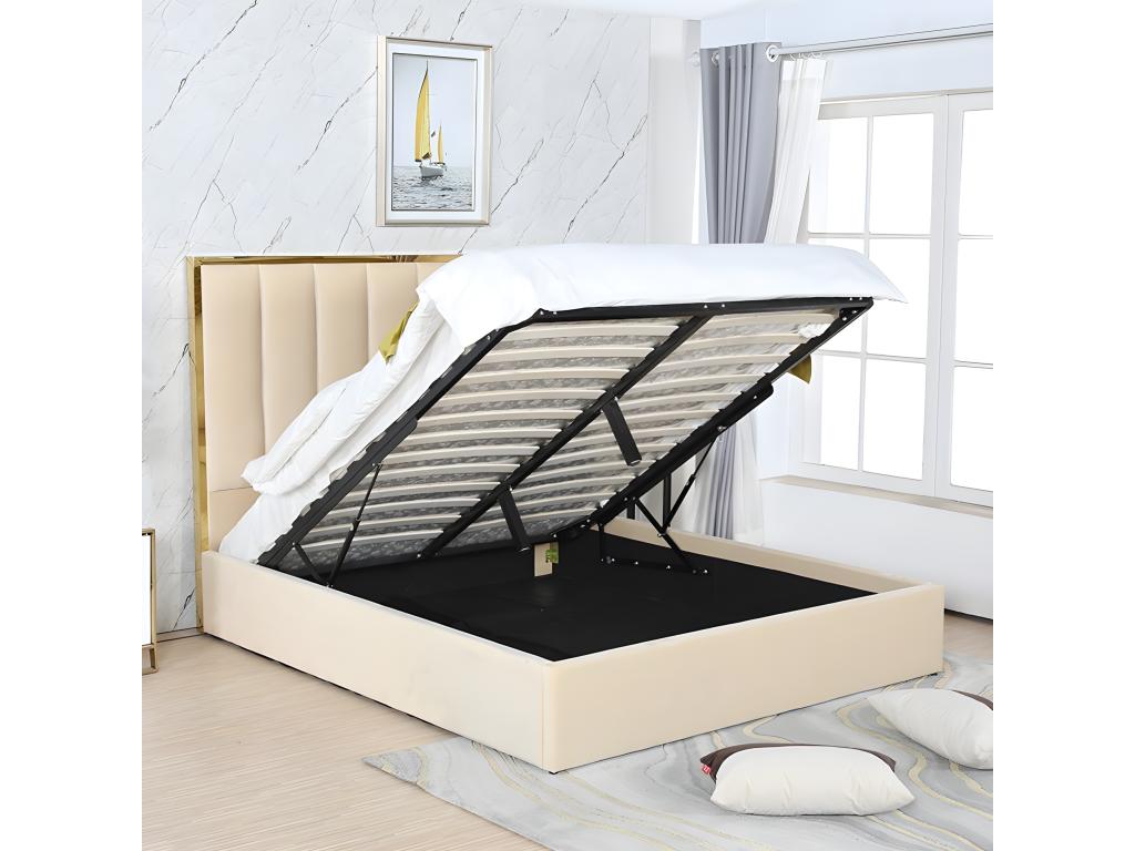 Beige Velvet Bed, 160 x 200 cm